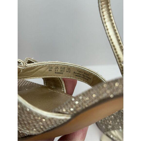 Franco Sarto Sandals Size 8 Gold Leather Ankle Strap Square Toe Evening Heels - Picture 10 of 11